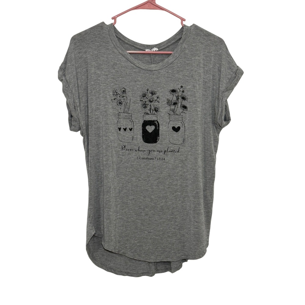 Funky Pink Bloom Where You Are Planted Gray Oversized Graphic T-Shirt Medium
